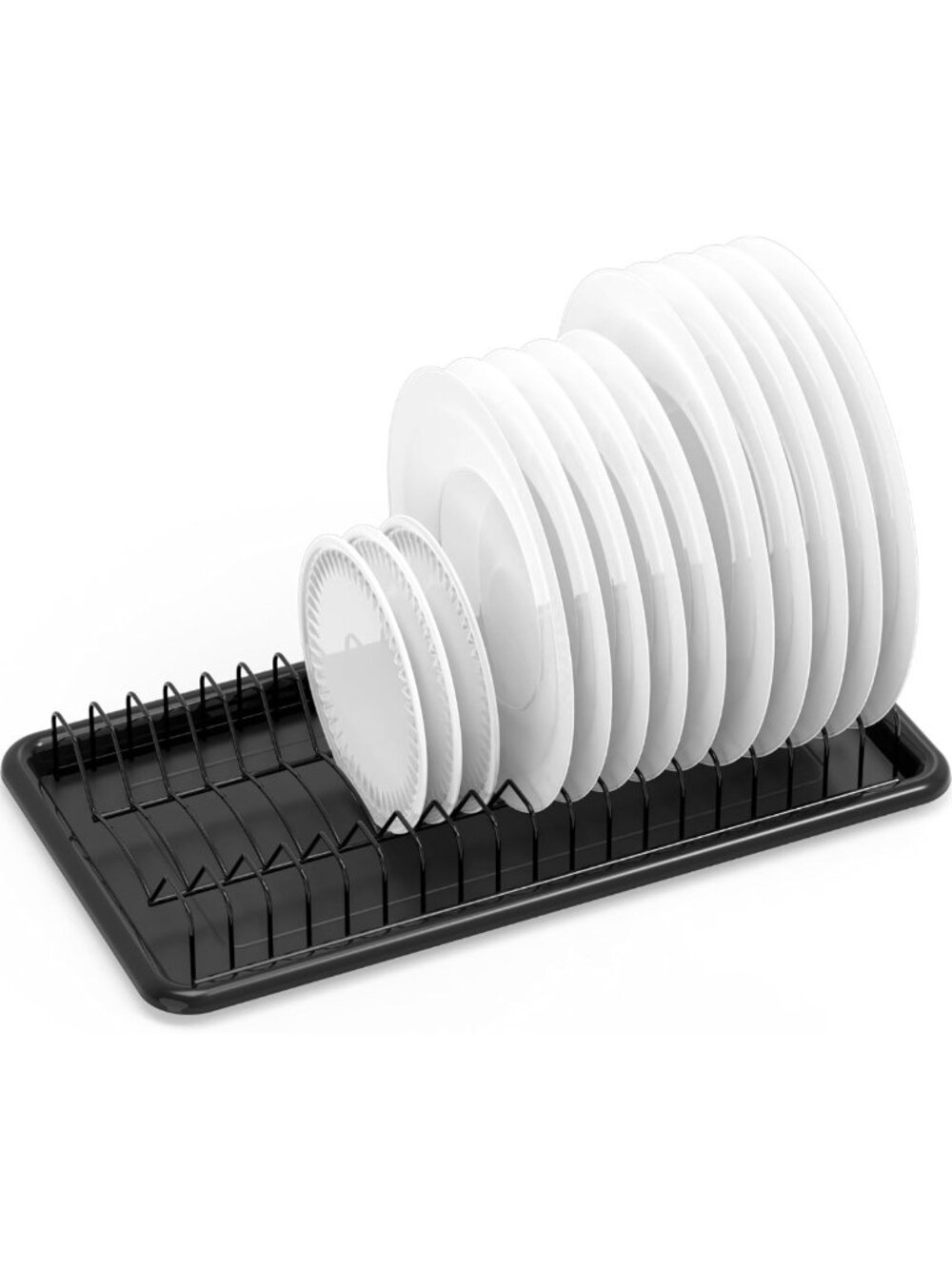 Stylish Black Plate Drying Rack with Drainboard - Space-Saving Kitchen Organizer